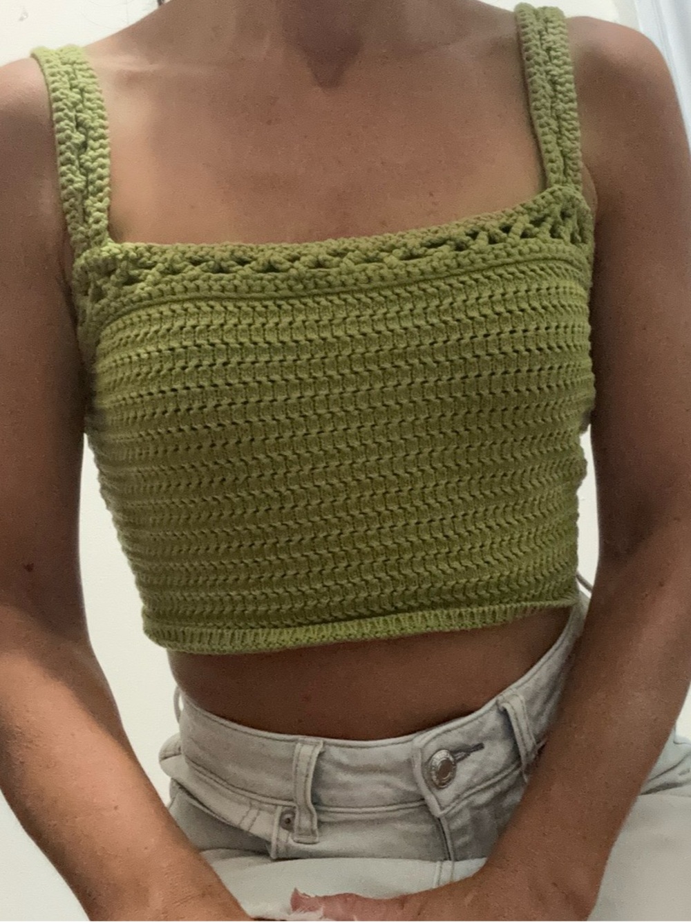 Reformation Green Crocheted Tank Top - Bralette Style